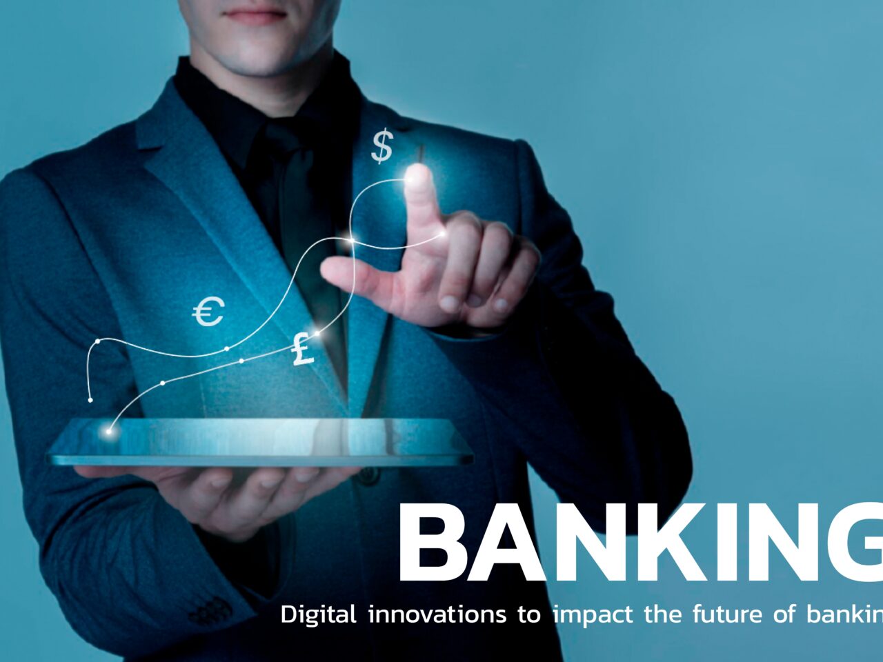 Banking financial technology with currency symbols background